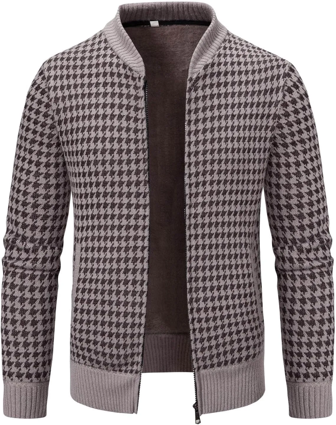 Oversized Knit Sweater for Men Zipper Houndstooth Print Pullover Slim Fit Autumn Fashion Pullover Sweater