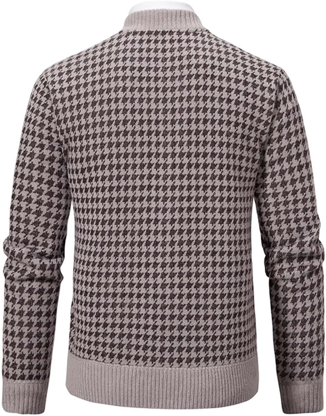 Oversized Knit Sweater for Men Zipper Houndstooth Print Pullover Slim Fit Autumn Fashion Pullover Sweater