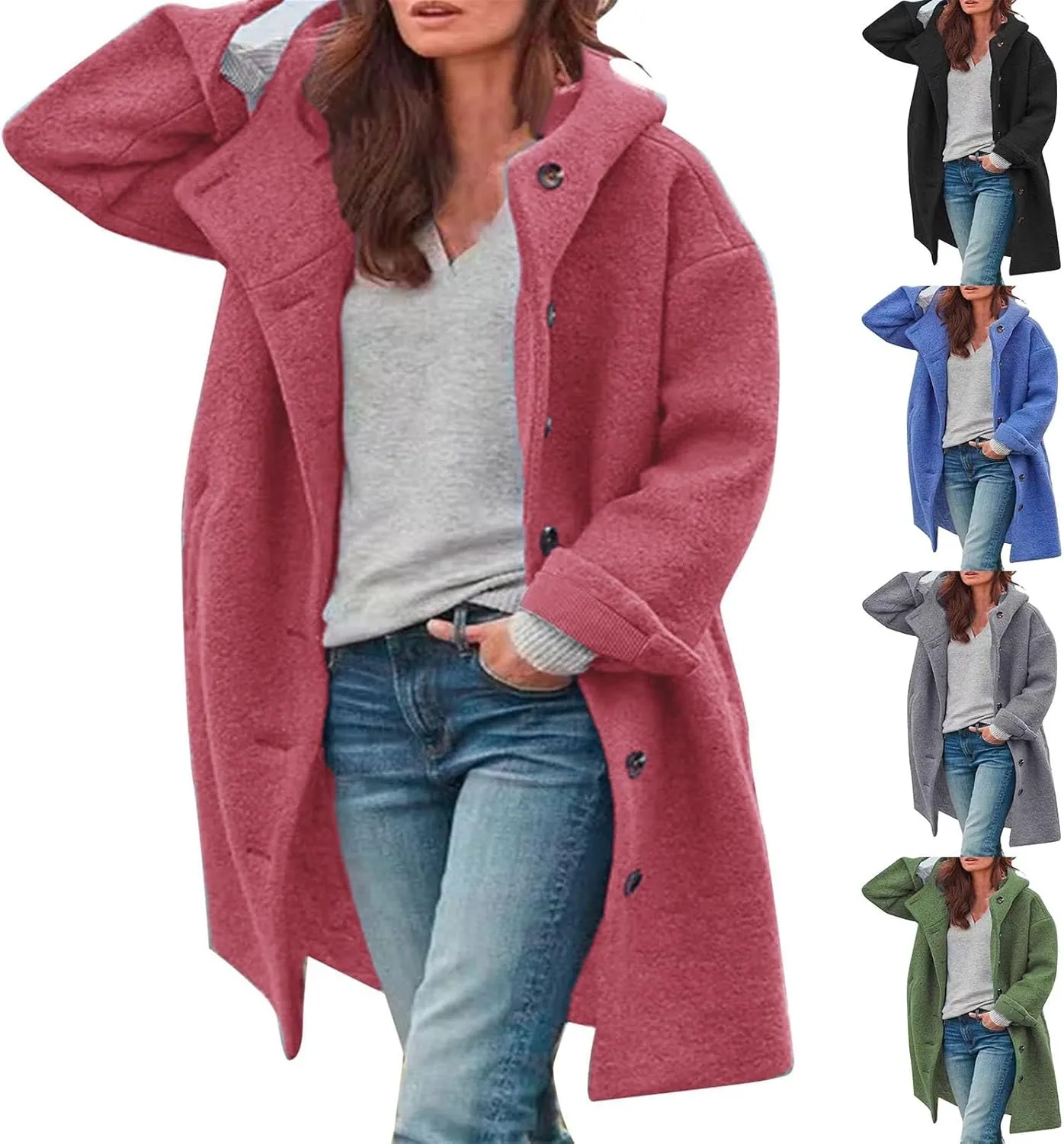 Oversized Long Fuzzy Jackets for Women Winter Thermal Loose Outwear with Pockets Trendy Button Down Lapel Jacket Coat