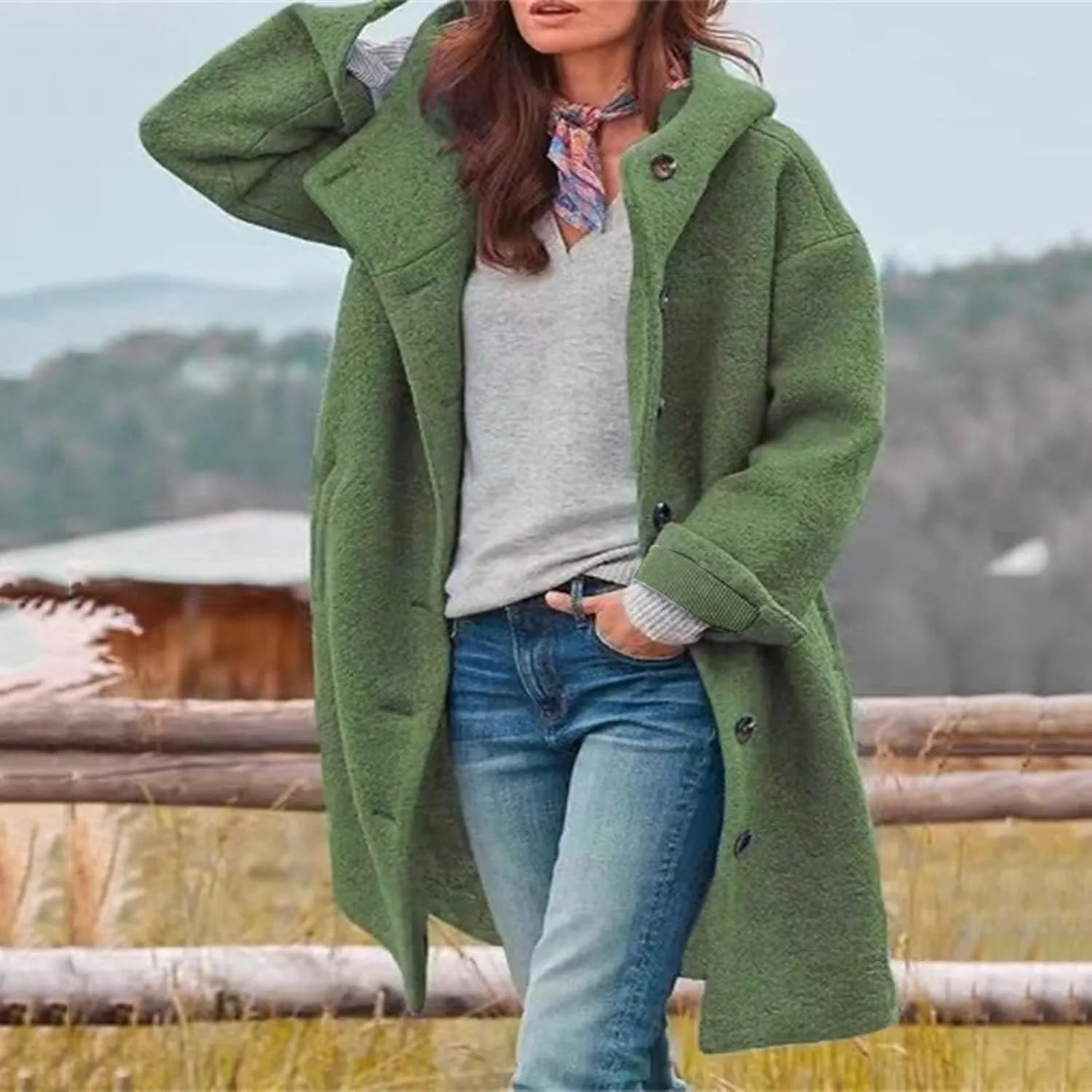 Oversized Long Fuzzy Jackets for Women Winter Thermal Loose Outwear with Pockets Trendy Button Down Lapel Jacket Coat