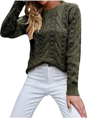 Oversized Sweater 90s Vintage Knitted Sweater for Women Long Sleeve Cable Knit Crewneck Pullover Tops Plus Size