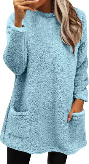 Oversized Sweaters For Women Casual Fleece Fuzzy Faux Shearling Warm Winter Outwear sweatshirt Shaggy Coat Cute hoodie
