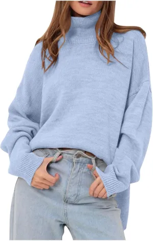 Oversized Sweaters for Women Fall Winter Long Sleeve Turtleneck Knit Pullover Solid Color Casual Loose Fit Jumper Tops