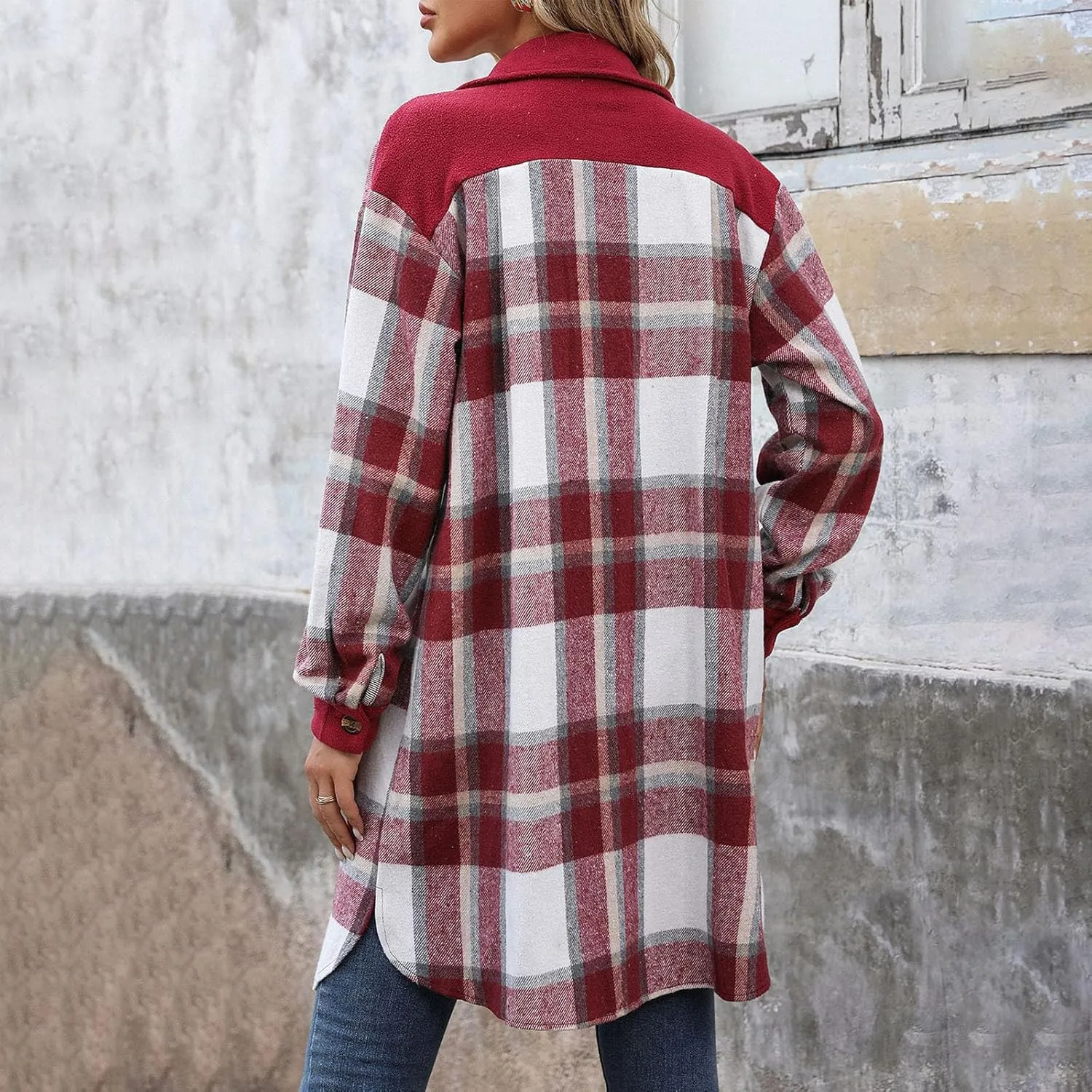 Plaid Trench Coat Women Single Breasted Pea Coat Wool Blend Long Coat Vintage Trench Coats Falll Winter Outfits