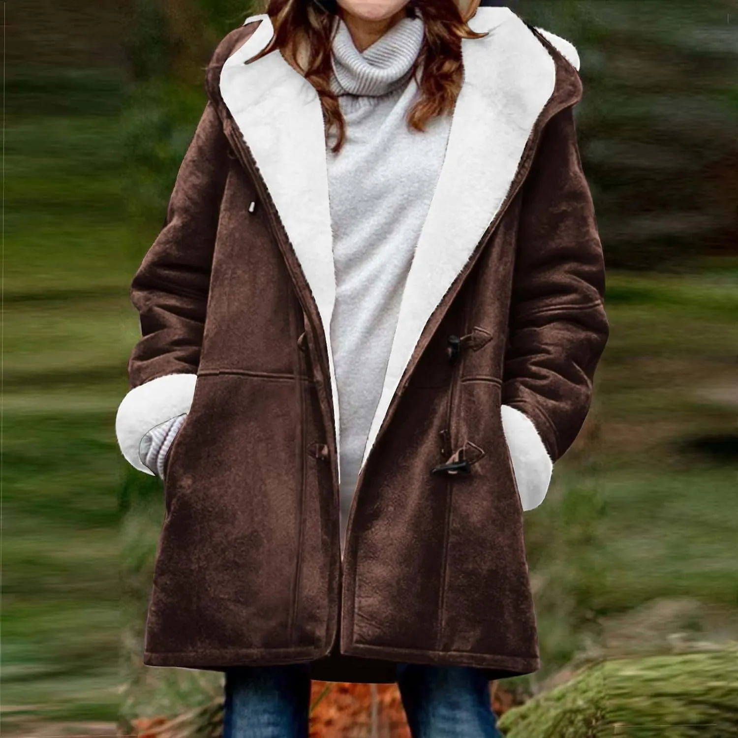 Plus Size Winter Coats for Women 2024 Warm Sherpa Fleece Lined Distressed Jackets Soft Long Sleeve Hooded Pocket Coat