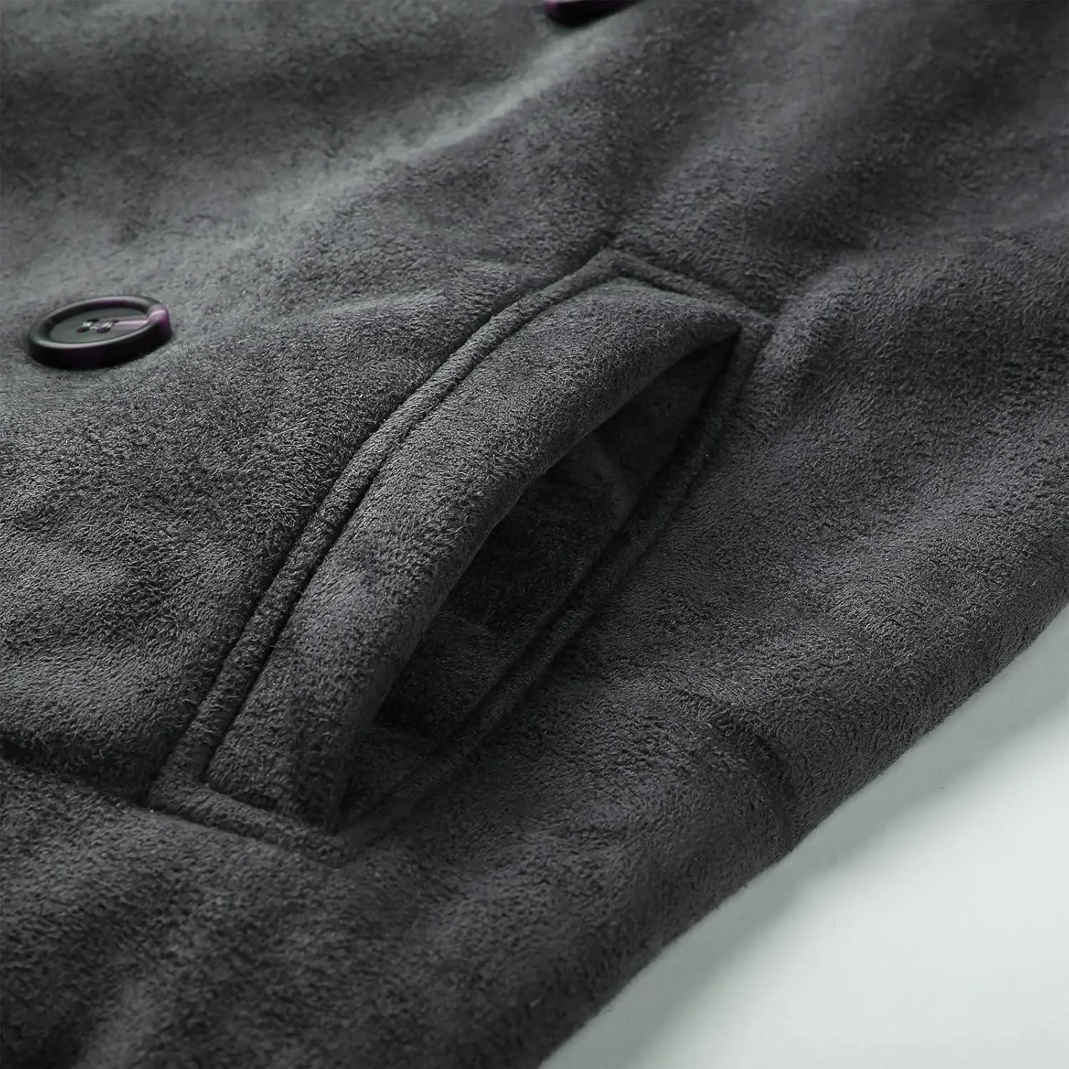 QWENTMTNTY Men Sherpa Lined Jacket Vintage Faux Fur Notched Lapel Shearling Trench Coat Thicken Winter Coats with Pockets
