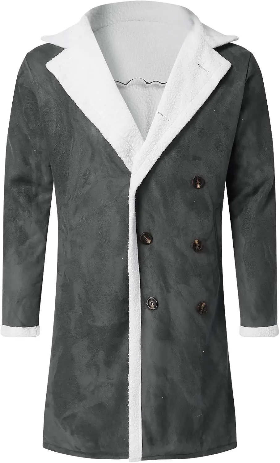 QWENTMTNTY Men Sherpa Lined Jacket Vintage Faux Fur Notched Lapel Shearling Trench Coat Thicken Winter Coats with Pockets