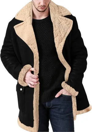 QWENTMTNTY Mens Faux Shearling Sherpa Jacket Heavyweight Winter Faux Sheepskin Long Trench Coat Casual Thicken Outerwear