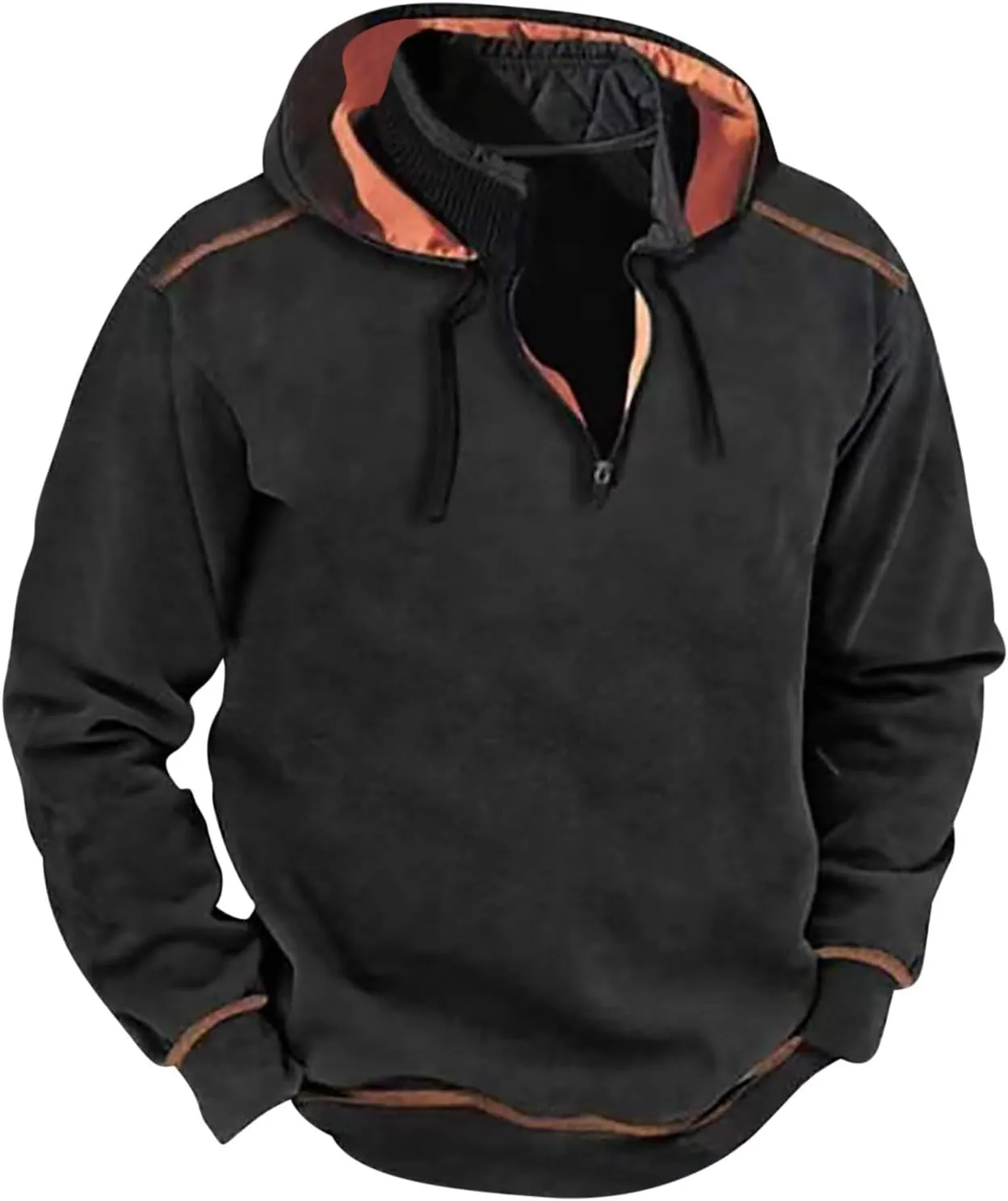 Retro Style Windproof Hooded Sweatshirt, Outdoor Quarter Zip Tactical Jacket Coat, Winter Vintage Sweaters for Men