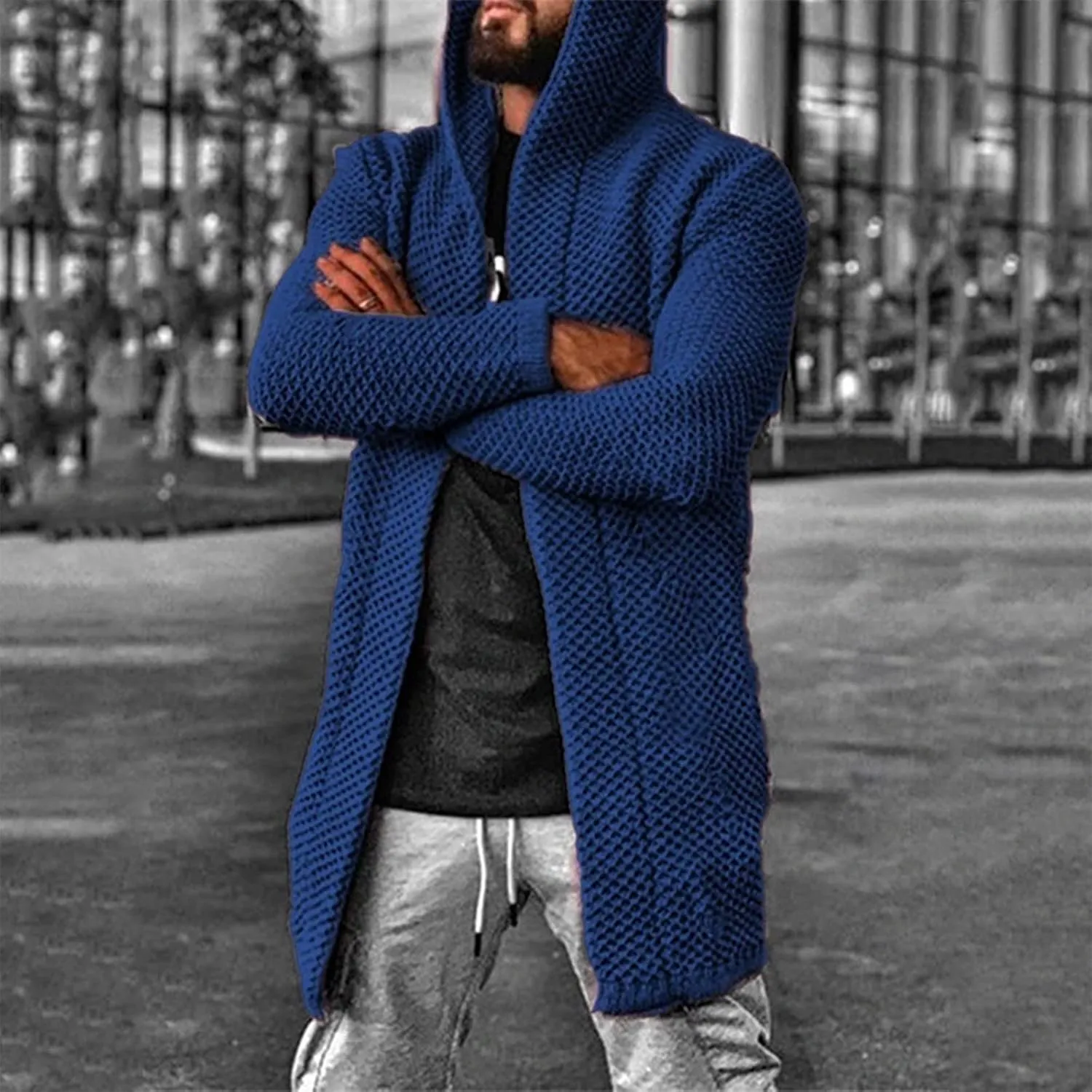 RTRDE Mens Long Jacket Cardigan Open Front Fall Casual Winter Warm Knit Sweater Coat Outwear, XL-5XL