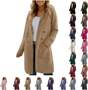 SEAOPEN Pea Coats for Women Thick Wool Trench Coat Long Double Breasted Peacoats Lapel Open Front Jacket with Pockets