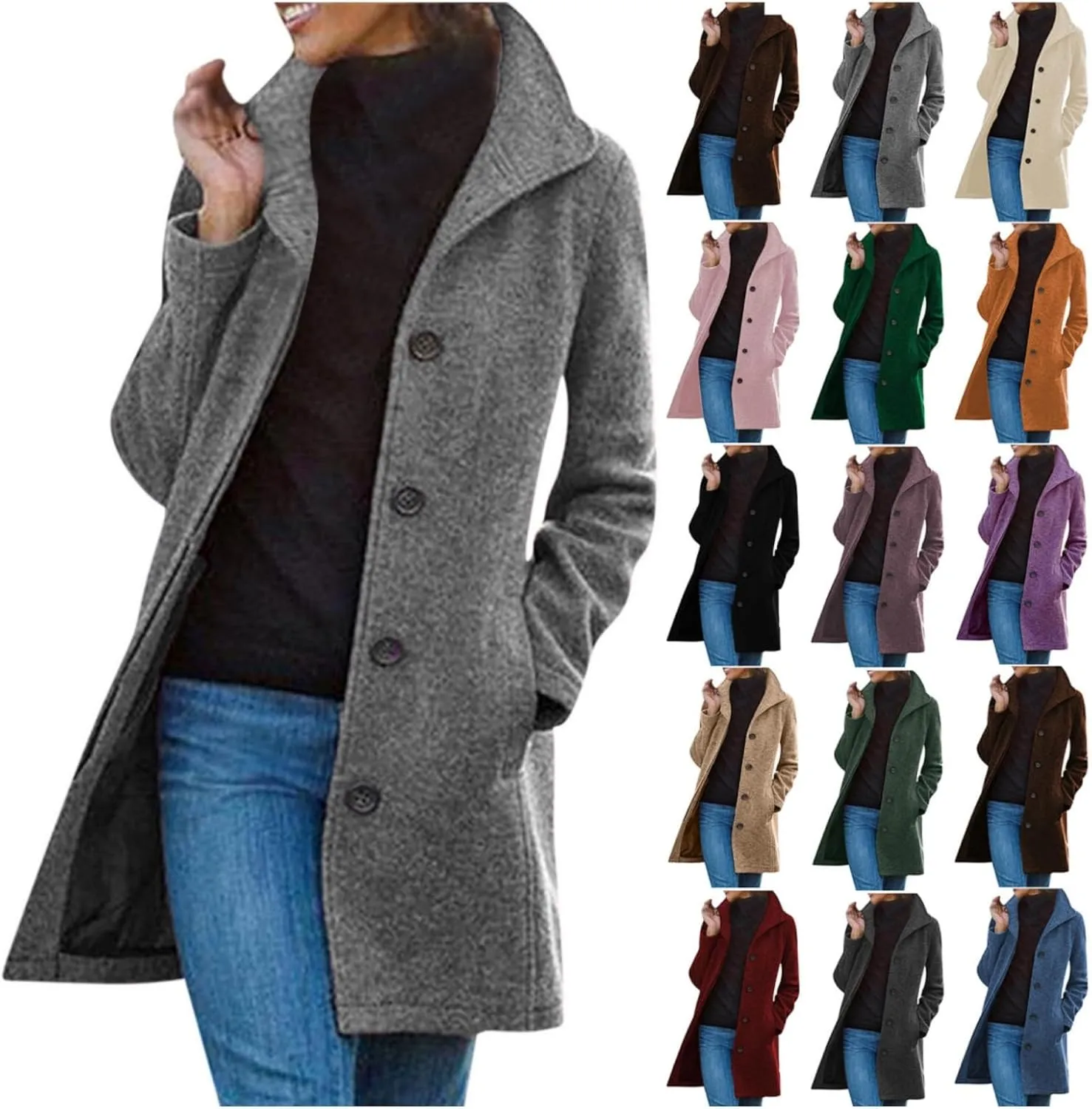 SEAOPEN Pea Coats for Women Winter Long Trench Coat Casual Stand Collar Single Breasted Jackets Thicken Overcoat 2025