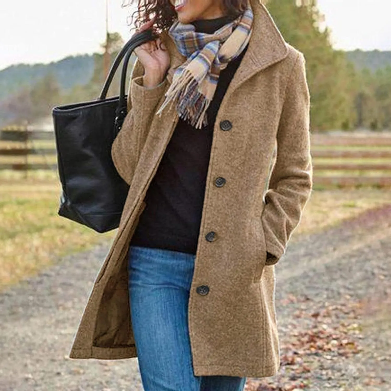 SEAOPEN Pea Coats for Women Winter Long Trench Coat Casual Stand Collar Single Breasted Jackets Thicken Overcoat 2025