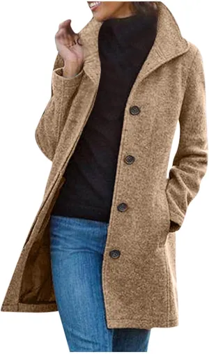 SEAOPEN Pea Coats for Women Winter Long Trench Coat Casual Stand Collar Single Breasted Jackets Thicken Overcoat 2025