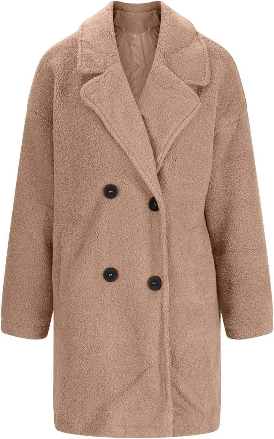 SEAOPEN Pea Coats for Women Winter Wool Coat Elegant Notch Lapel Trench Coat Warm Double Breasted Overcoat with Pockets