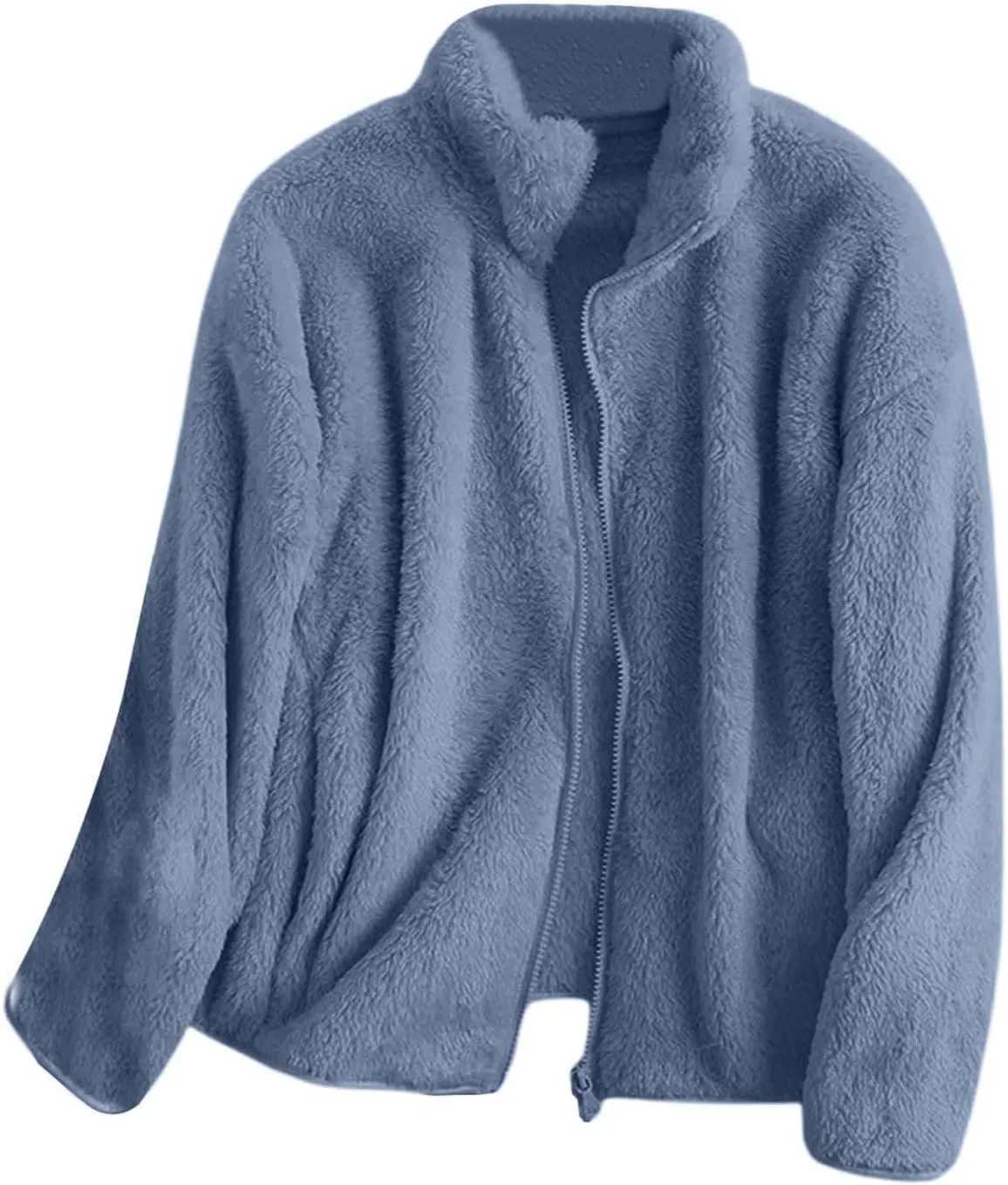 Sherpa Jacket Women Solid Color Fuzzy Zip Up Warm Plus Size Fleece Jacket Oversized Faux Fur Coat