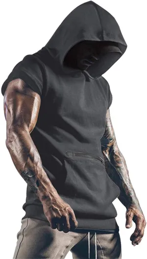 Sleeveless Hoodies for Men Workout Hooded Tank Tops Bodybuilding Muscle Cut Off T Shirt Gym Training Hoodies Shirts
