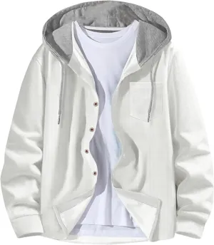 Slim Fit Hoodies for Men Long Sleeve Button Down Shirt Jackets Fall Casual Waffle Knitted Hooded Cardigan Jackets