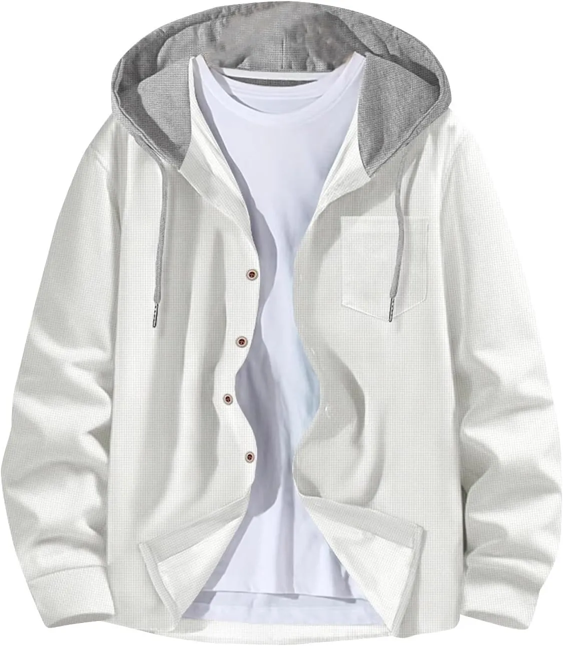 Slim Fit Hoodies for Men Long Sleeve Button Down Shirt Jackets Fall Casual Waffle Knitted Hooded Cardigan Jackets