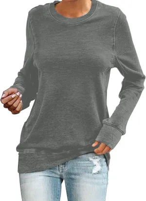 Solid Color Sweatshirt for Women Casual Loose Crewneck Long Sleeve Lightweight Jogger Workout Hoodie Fall Pullover Top