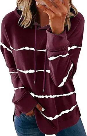 Striped Sweatshirt Women 2024 Long Sleeve Crewneck Pullover Shirts Loose Fit Tunic Tops Comfy Casual Fall Clothes