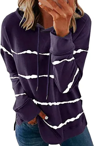 Striped Sweatshirt Women 2024 Long Sleeve Crewneck Pullover Shirts Loose Fit Tunic Tops Comfy Casual Fall Clothes