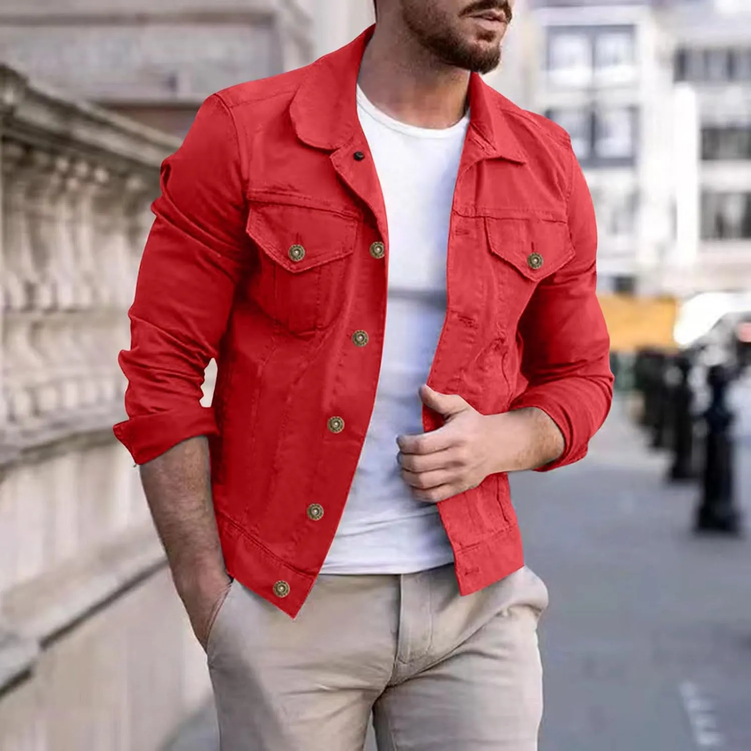 SUWBMHWE Men's Casual Classic Denim Jacket Military Jackets Slim Fit Fashion Jean Coat Button Down Cowboy Coats