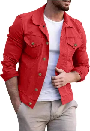SUWBMHWE Men's Casual Classic Denim Jacket Military Jackets Slim Fit Fashion Jean Coat Button Down Cowboy Coats