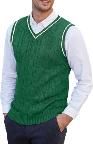 Sweaters for Men Sleeveless Vest V Neck Knitted Wool Pullover Sweater Argyle Cardigan Casual Fashion Slim Fit Vests