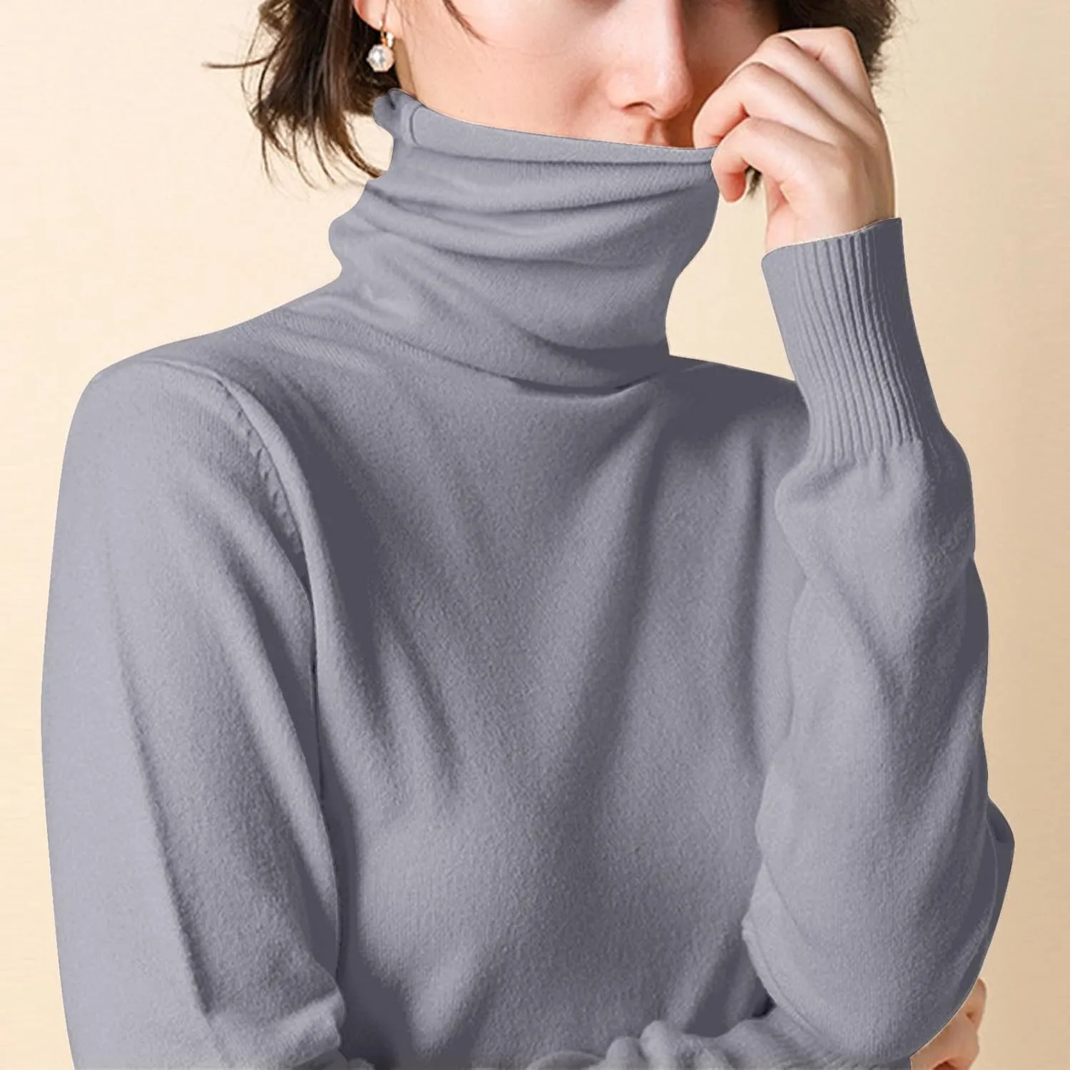 Sweaters for Women 2024 Long Sleeve Ribbed Knit Solid Color Turtleneck Fall Winter Lightweight Pullover Sweaters