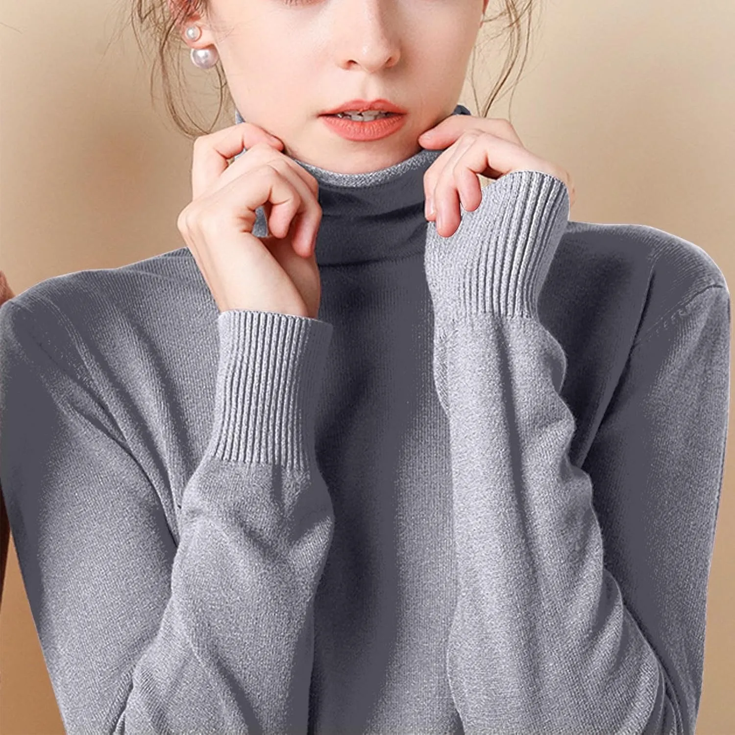 Sweaters for Women 2024 Long Sleeve Ribbed Knit Solid Color Turtleneck Fall Winter Lightweight Pullover Sweaters