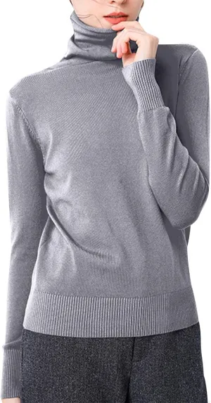 Sweaters for Women 2024 Long Sleeve Ribbed Knit Solid Color Turtleneck Fall Winter Lightweight Pullover Sweaters