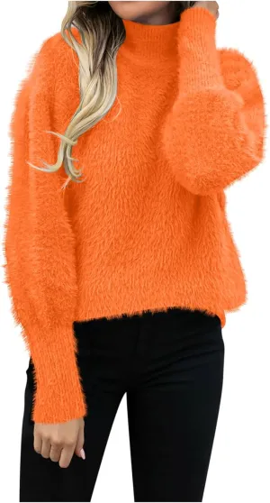 Sweaters for Women 2024 Winter Warm Turtleneck Oversized Long Sleeve Knit Sweater Casual Solid Color Pullover Tops