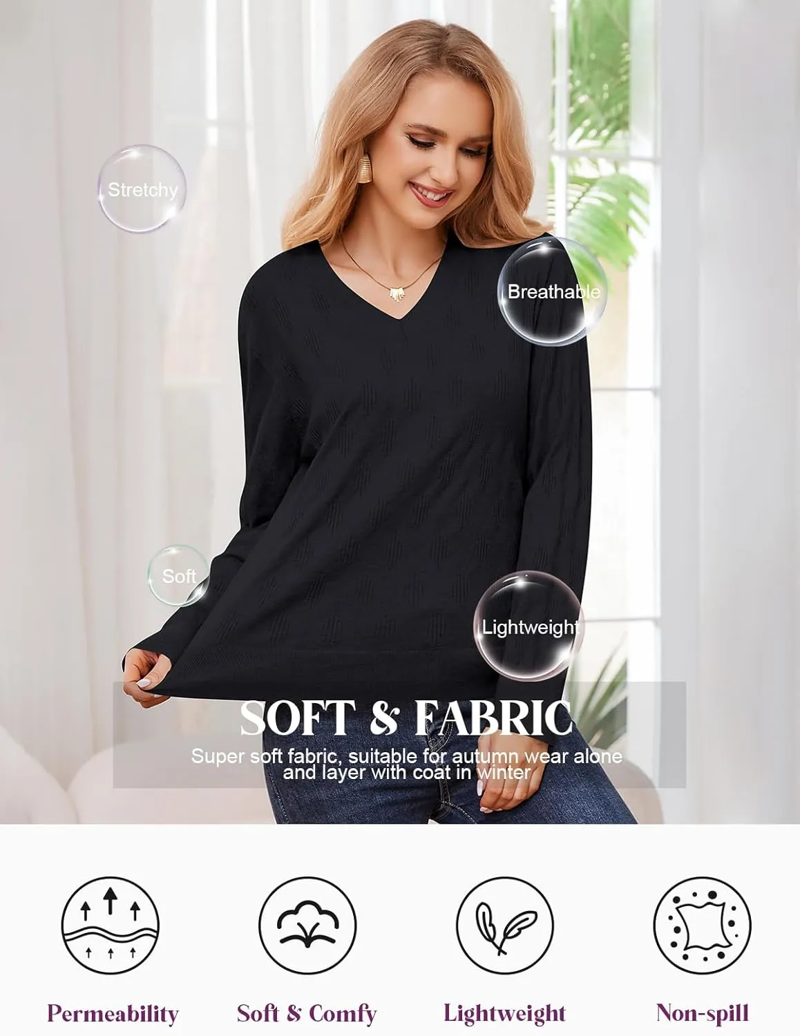 Sweaters for Women 2025 Spring Long Sleeve Lightweight Oversized Casual Classic V Neck Fashion Pullover Sweaters