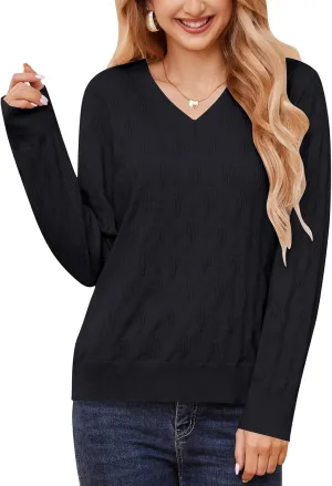 Sweaters for Women 2025 Spring Long Sleeve Lightweight Oversized Casual Classic V Neck Fashion Pullover Sweaters