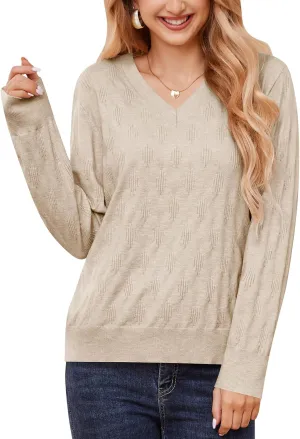 Sweaters for Women 2025 Spring Long Sleeve Lightweight Oversized Casual Classic V Neck Fashion Pullover Sweaters