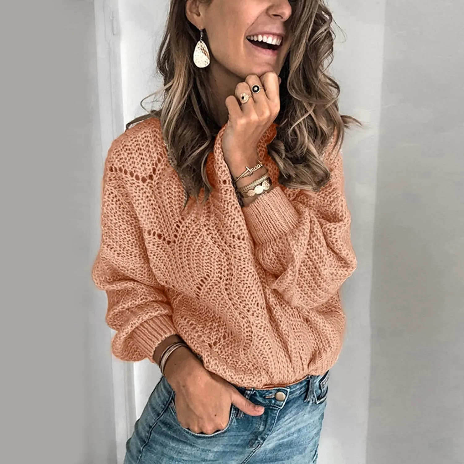 Sweaters for Women Fit Lightweight Long Sleeve Turtleneck Sweater Fall Sweaters Round Neck Oversized Sweater for
