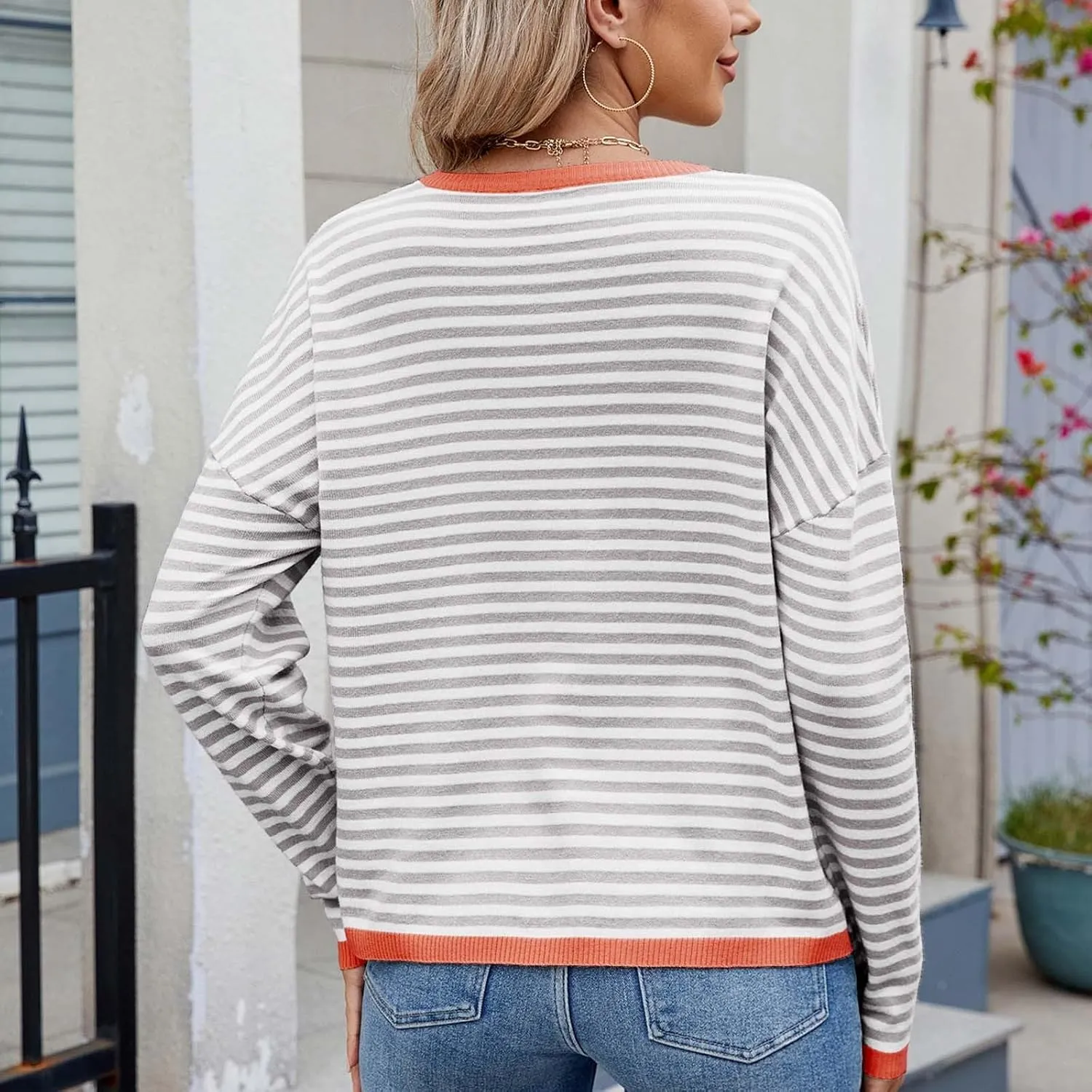 Sweaters for Women TrendyCasual Crewneck Striped Womens Sweaters Lightweight Dressy Cable Knit Spring Sweaters