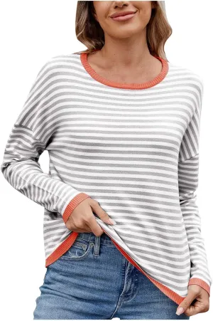 Sweaters for Women TrendyCasual Crewneck Striped Womens Sweaters Lightweight Dressy Cable Knit Spring Sweaters