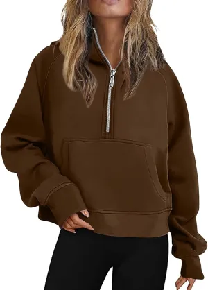 Sweatshirts for Women Haif Zip Long Sleeve Fashion Cropped Lapel Neck Sweater Pullover Tops 2024 Trendy Fall Clothes