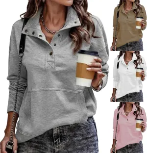 Sweatshirts for Women Trendy Casual V Neck Long Sleeve Sweatshirt Oversized Button Pullover Tops