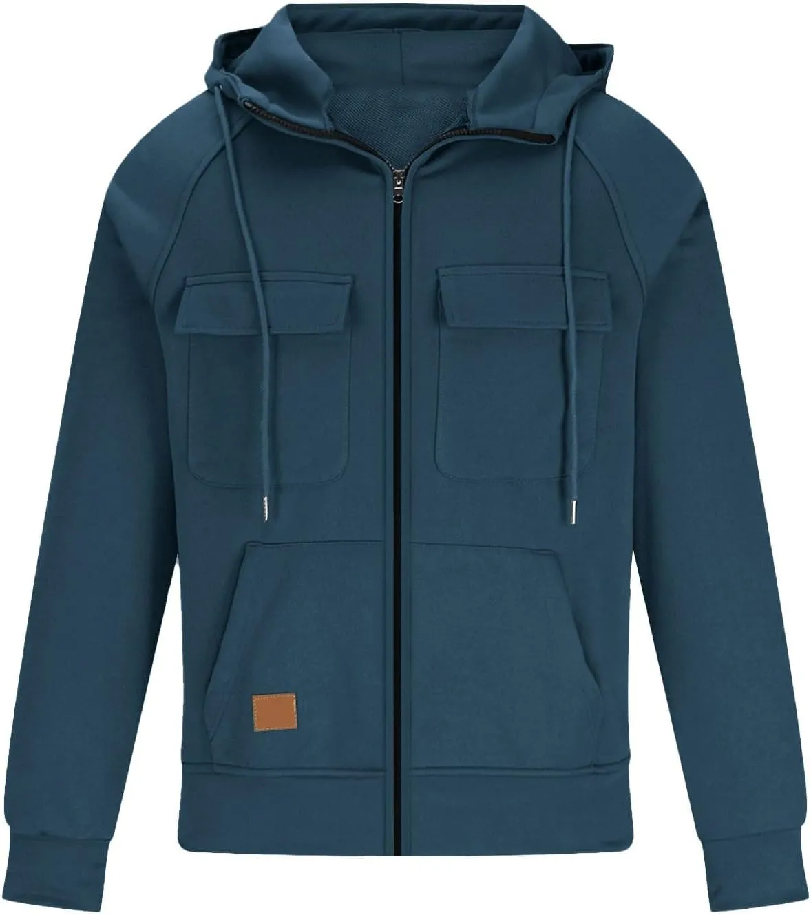 Tactical Cargo Hoodies for Men Multi Pockets Full Zip Hooded Sweatshirt Long Sleeve Drawstring Hiking Hooded Jackets
