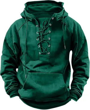 Tactical Hoodies for Men Military Lace Up Vintage Pullover Long Sleeve Casual Trendy Fashion Hooded Sweatshirts