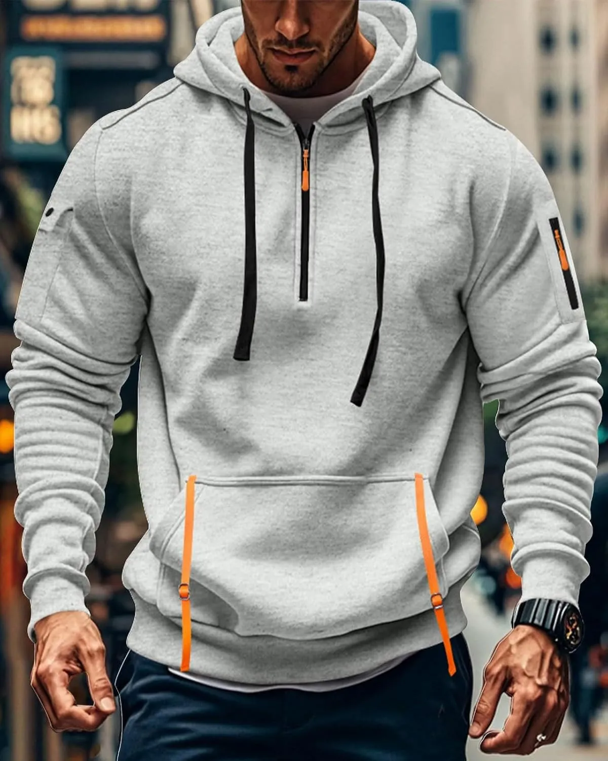 Tactical Hoodies For Men Quater Zip Up Pullover Sweatshirt Casual Workout Mens Hoodies with Pockets