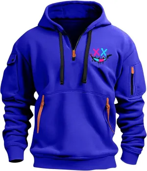 Tactical Hoodies for Men Vintage Heavyweight Quarter Zip Pullover Casual Oversized Long Sleeve Sweatshirt with Pockets