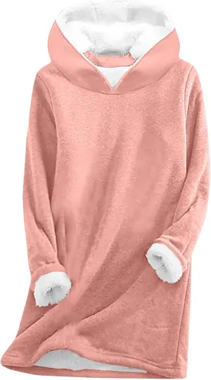 TANGNADE Women Warm Sherpa Hoodie Lined Fleece Long Sleeve Sweatshirt Pullover Casual Thermal Top Winter Clothes