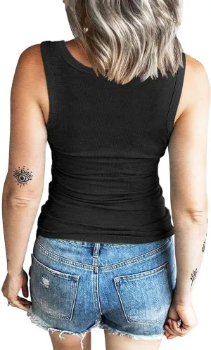 Tank Tops for Women Ribbed Summer V Neck Button Down T Shirts Trendy Slim Fit Henley Button Down Blouses Tee