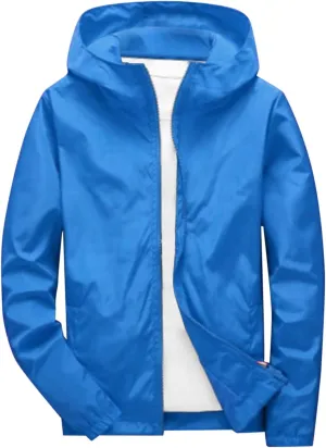 Thin Hooded Jacket for Mens Soft Shell Windproof Waterproof Hiking Coats Zipper Long Sleeve Casual Outwear Plus Size