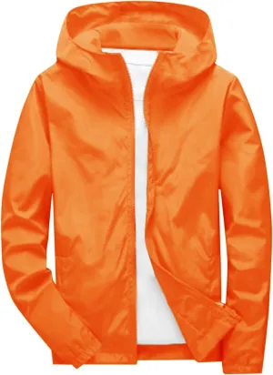 Thin Hooded Jacket for Mens Soft Shell Windproof Waterproof Hiking Coats Zipper Long Sleeve Casual Outwear Plus Size