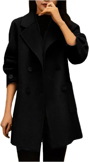Trench Coat for Women 2024 Fall Classic Notch Lapel Double Breasted Pea Coats Midi Long Trench Coat Overcoat